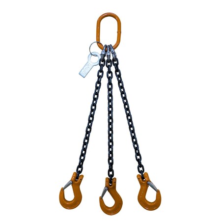 Chain Sling, 3 Legs, 9/32, G80, Sling Hook, 7Ft